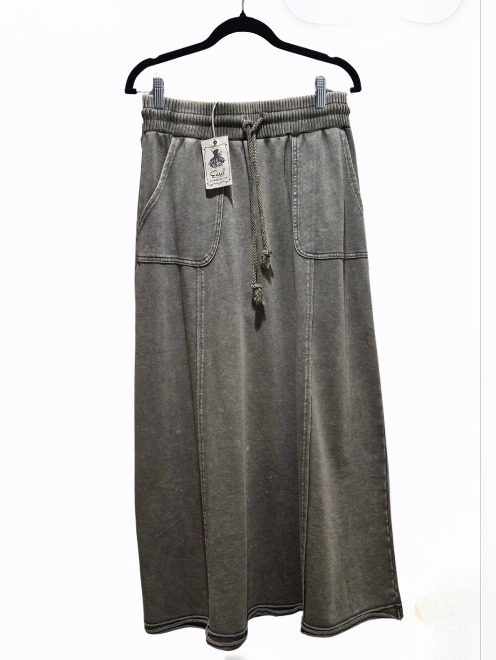Easel Mineral Wash Maxi Skirt | Olive Sage | Drawstring | Medium NWT